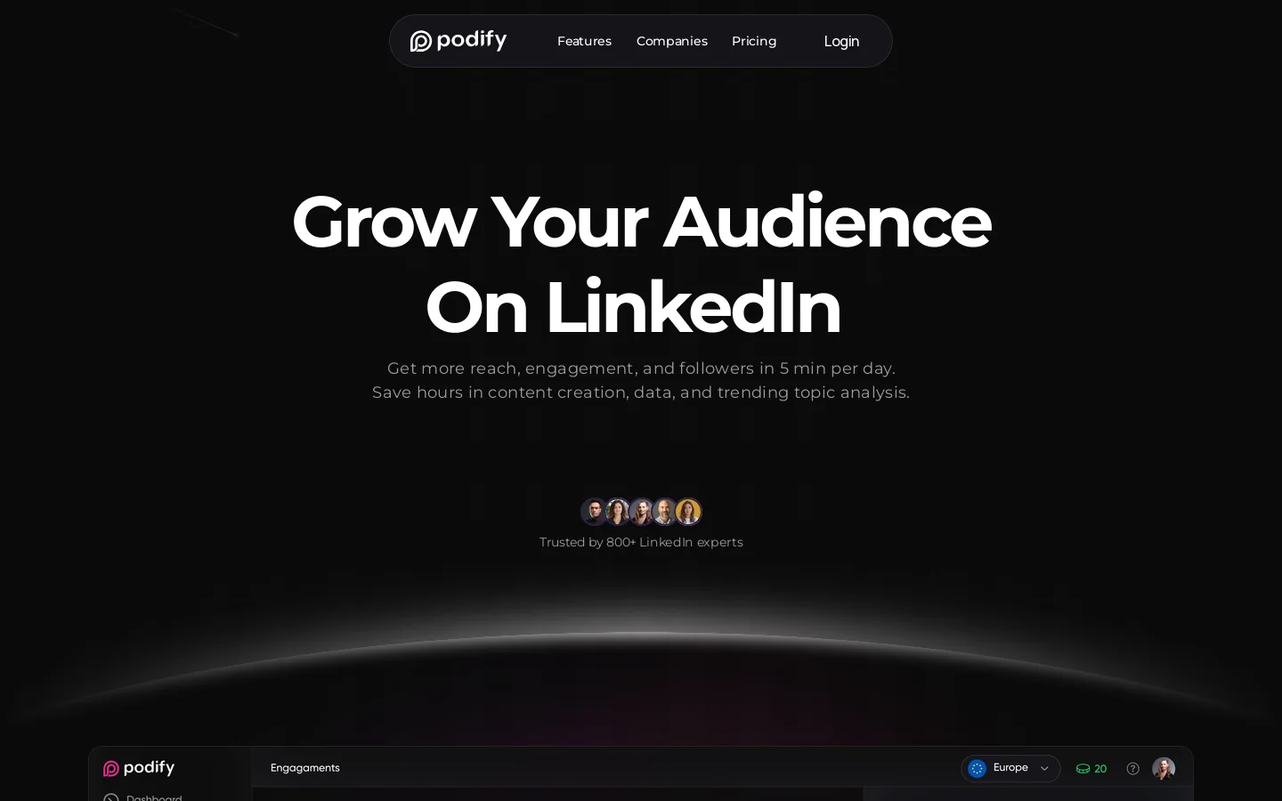 Grow your audience on LinkedIn Homepage screenshot