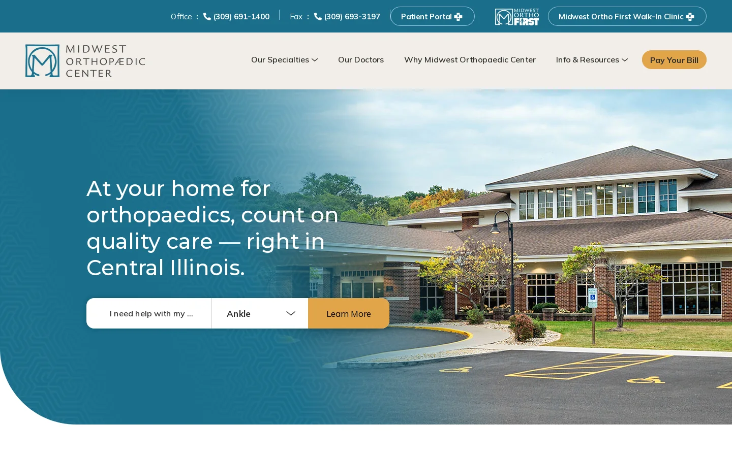 Midwest Orthopaedic Center Homepage screenshot