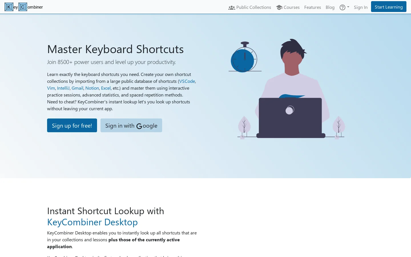 Master Keyboard Shortcuts with KeyCombiner Homepage screenshot