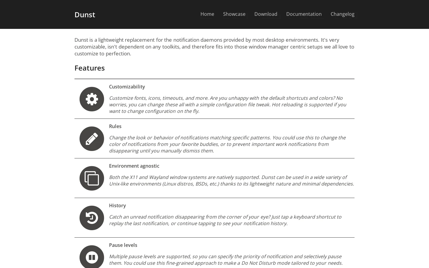Home · Dunst Homepage screenshot