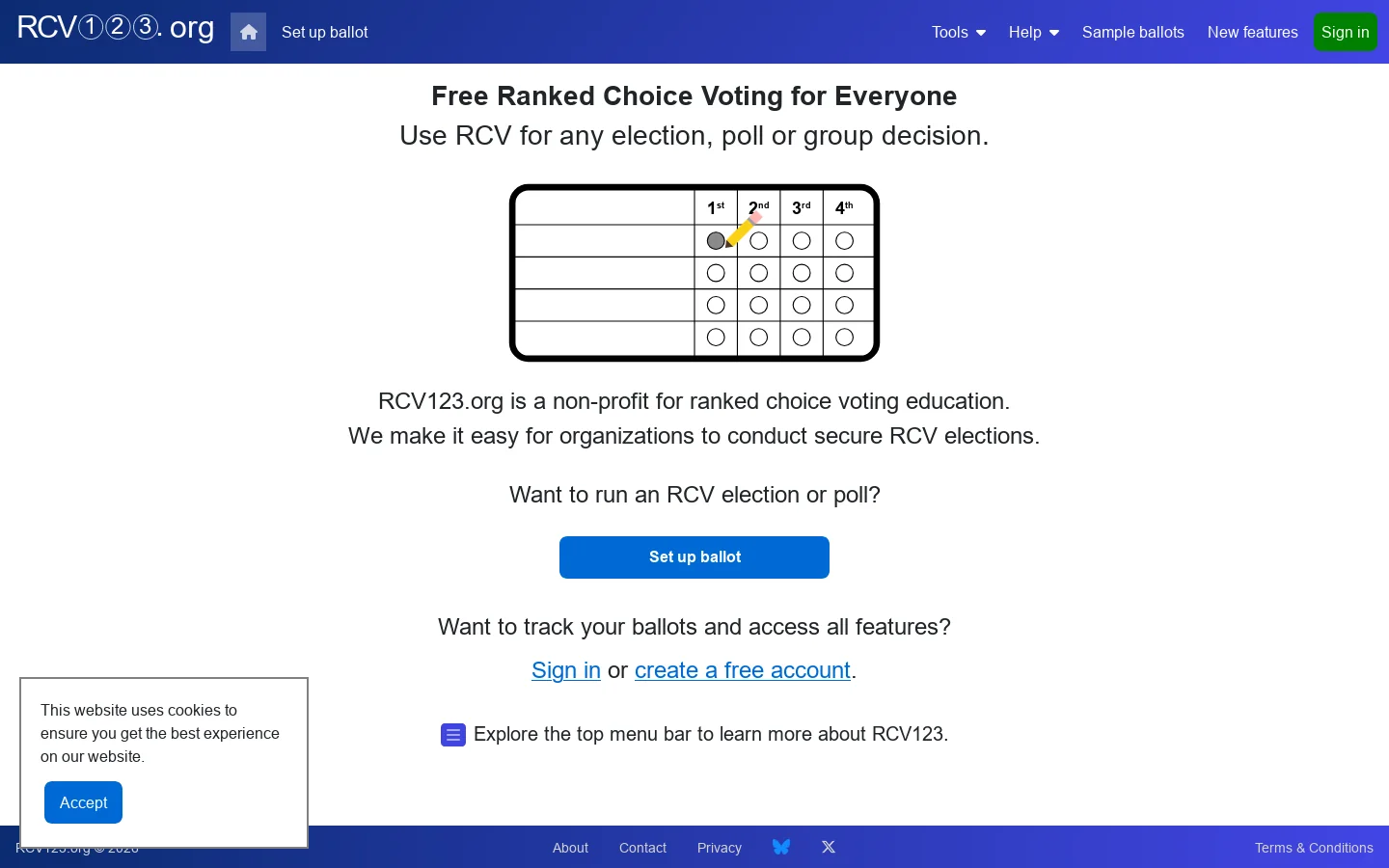 RCV123 Homepage screenshot