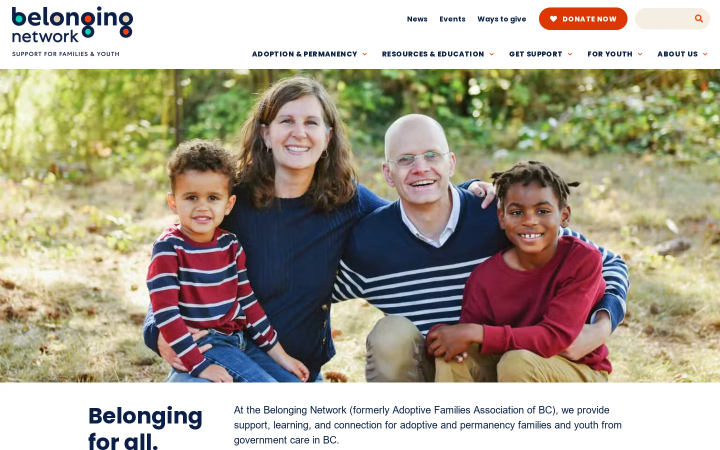 Belonging Network Homepage screenshot