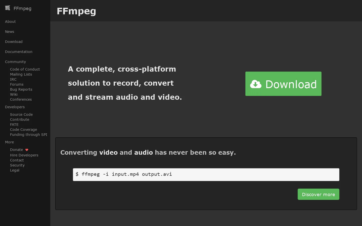 FFmpeg Homepage screenshot
