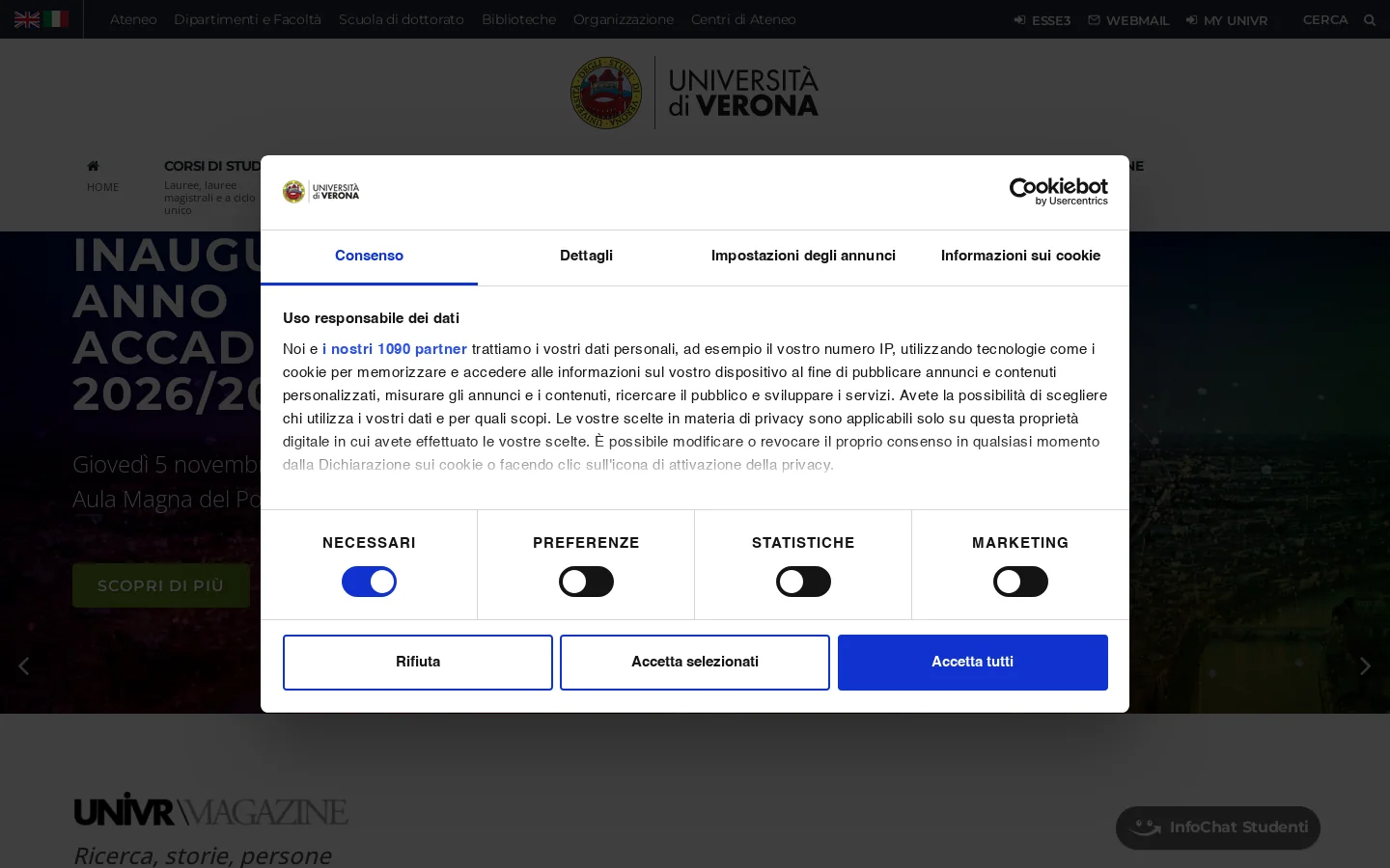 Università degli studi di Verona Homepage screenshot