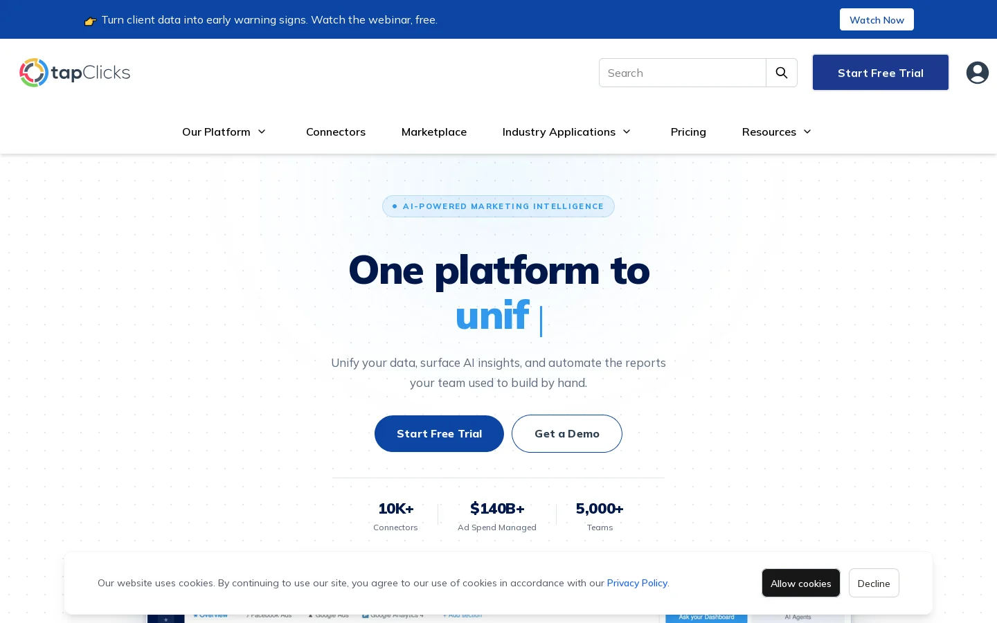TapClicks Homepage screenshot