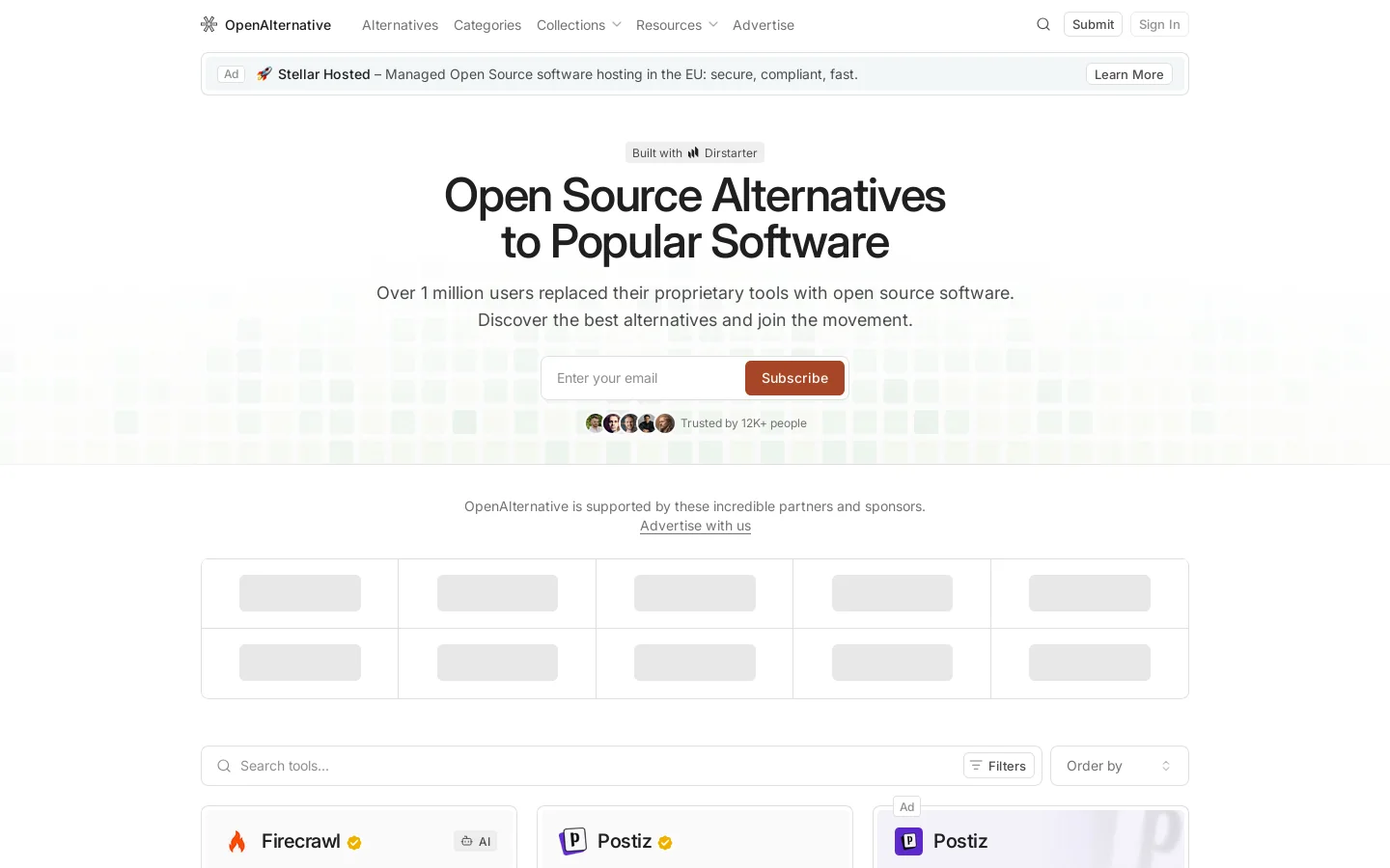 Open Source Alternatives to Popular Software Homepage screenshot