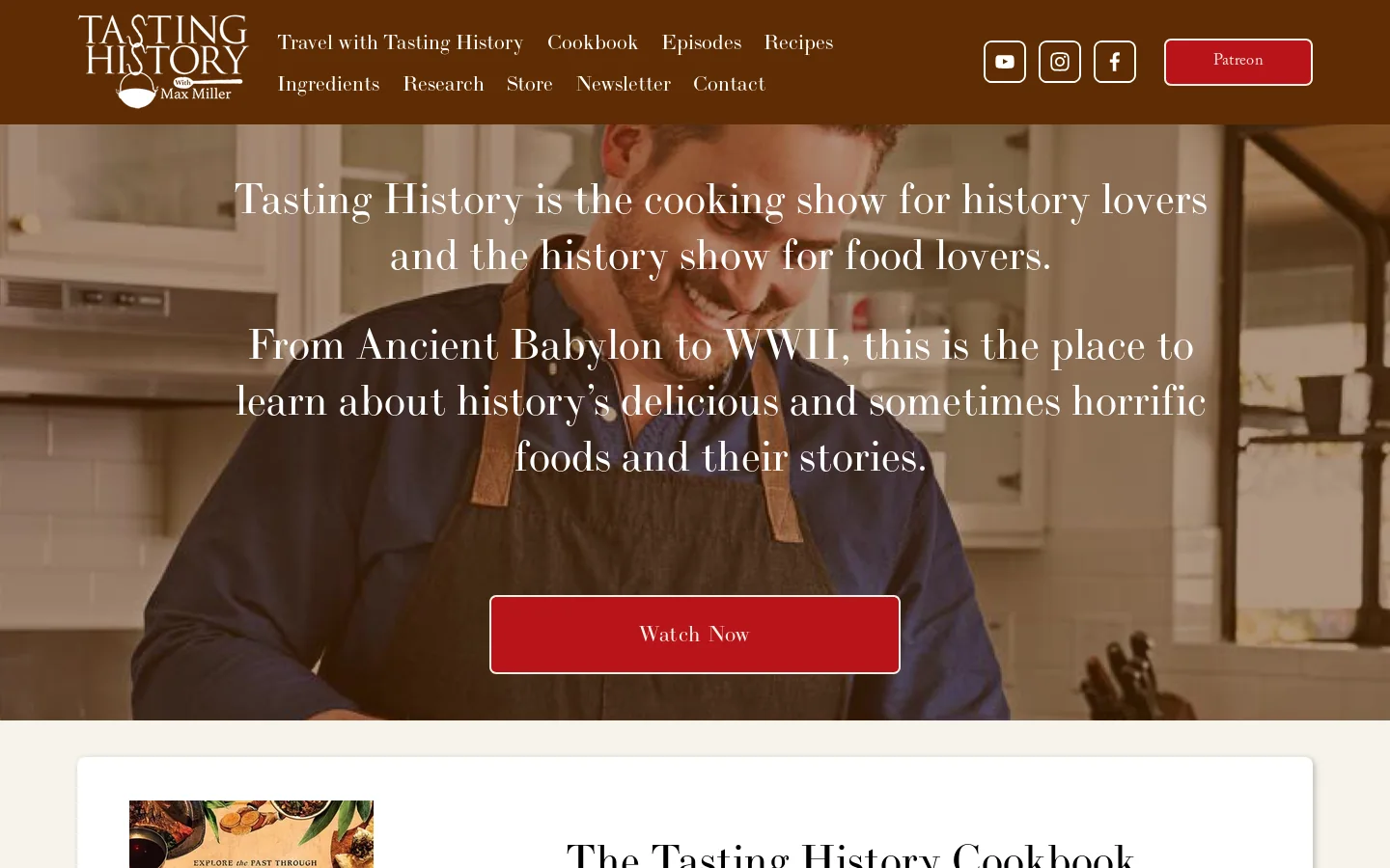 Tasting History Homepage screenshot