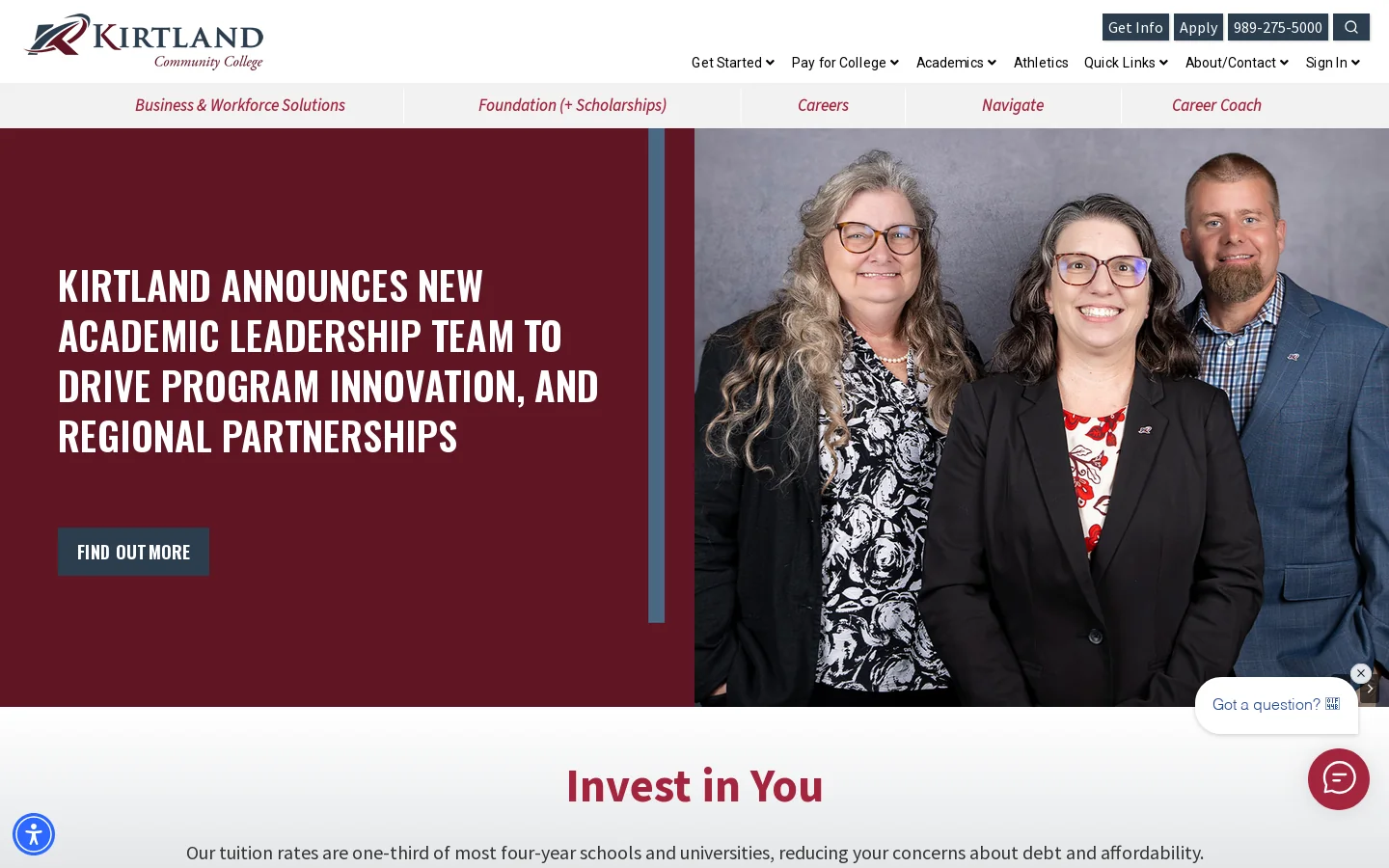 Kirtland Community College Homepage screenshot