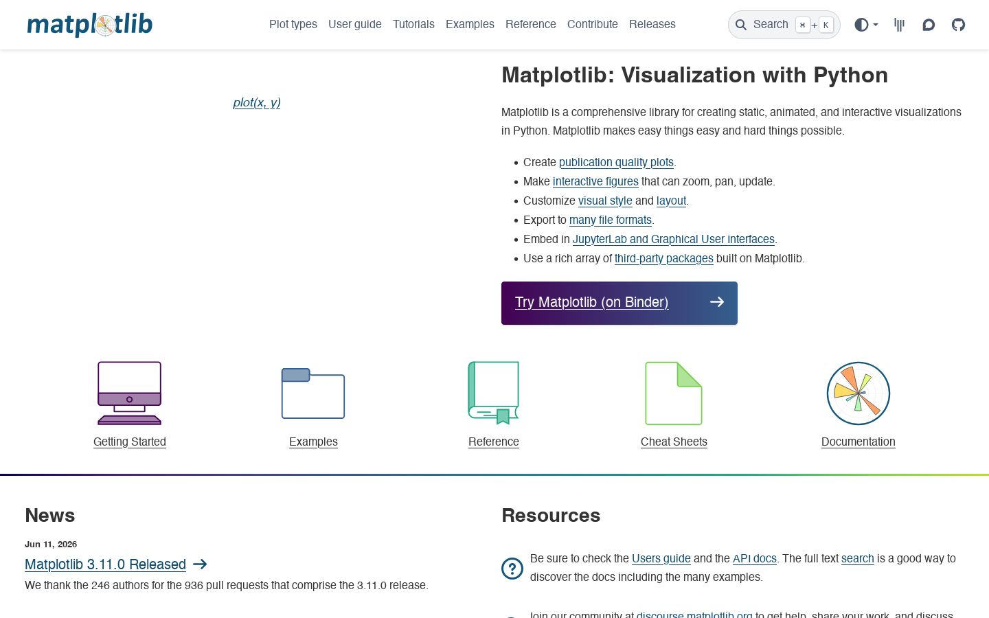 Matplotlib Homepage screenshot