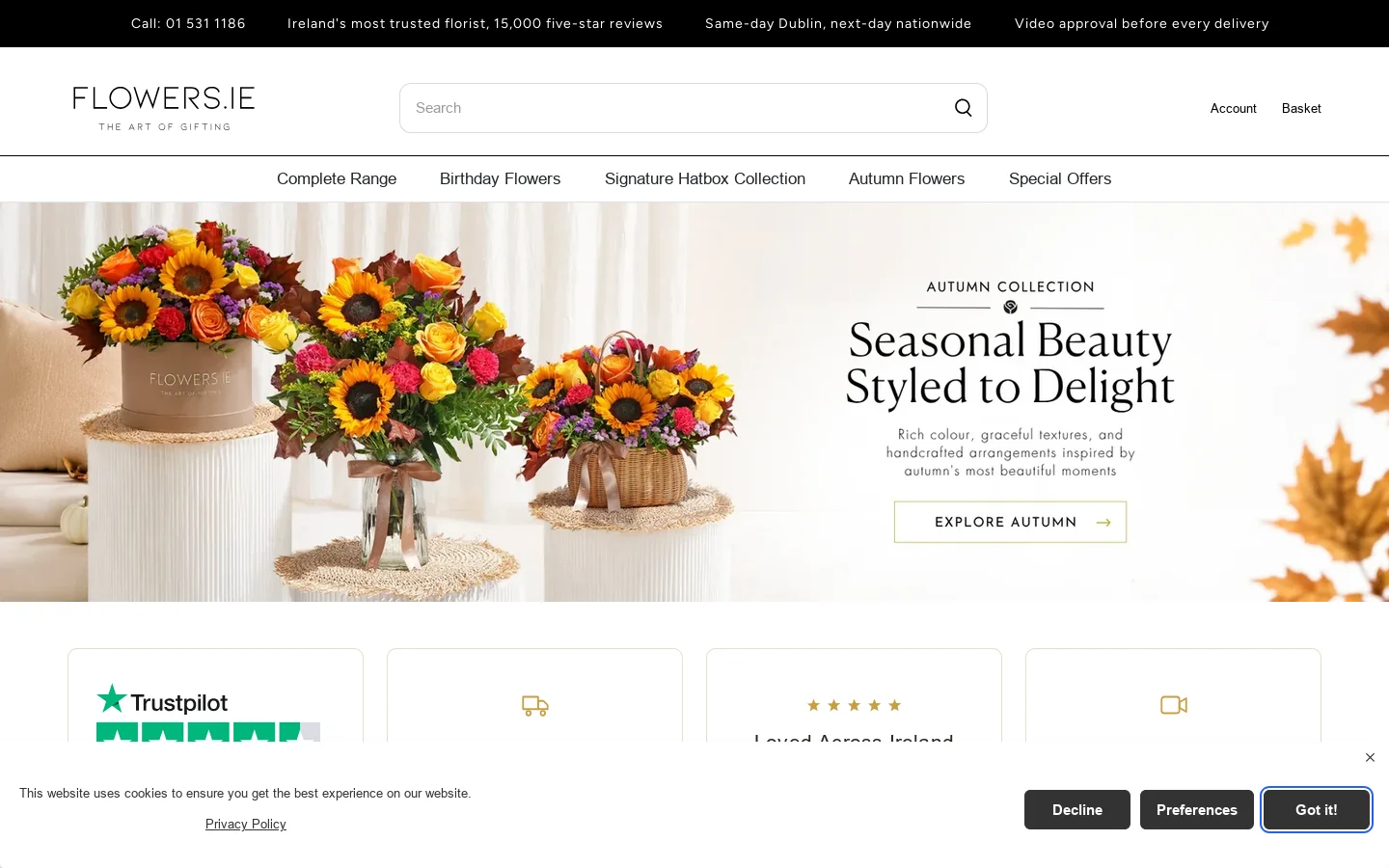 Flowers.ie Homepage screenshot
