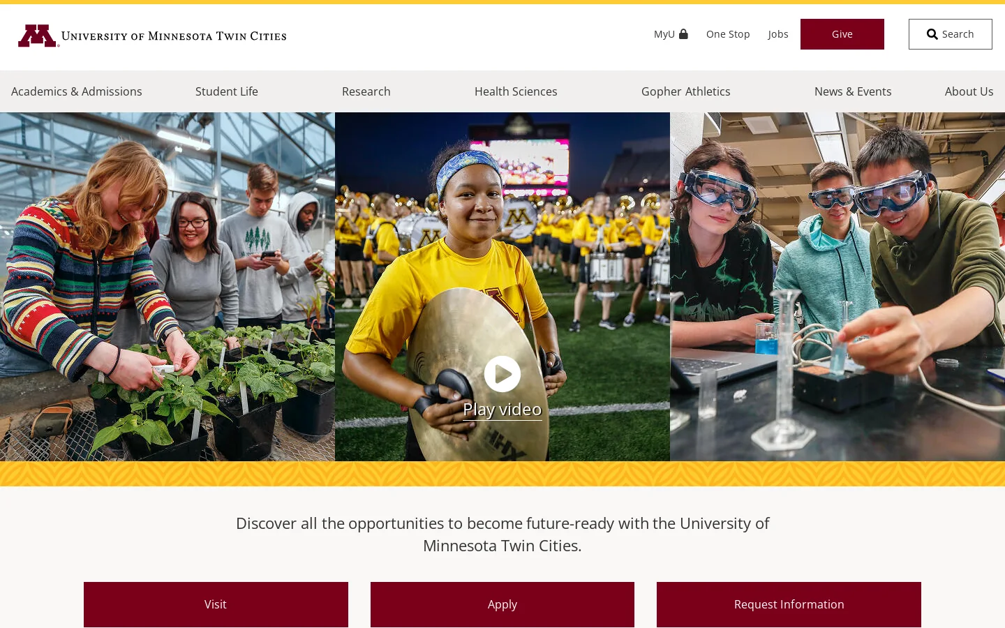 University of Minnesota Twin Cities Homepage screenshot