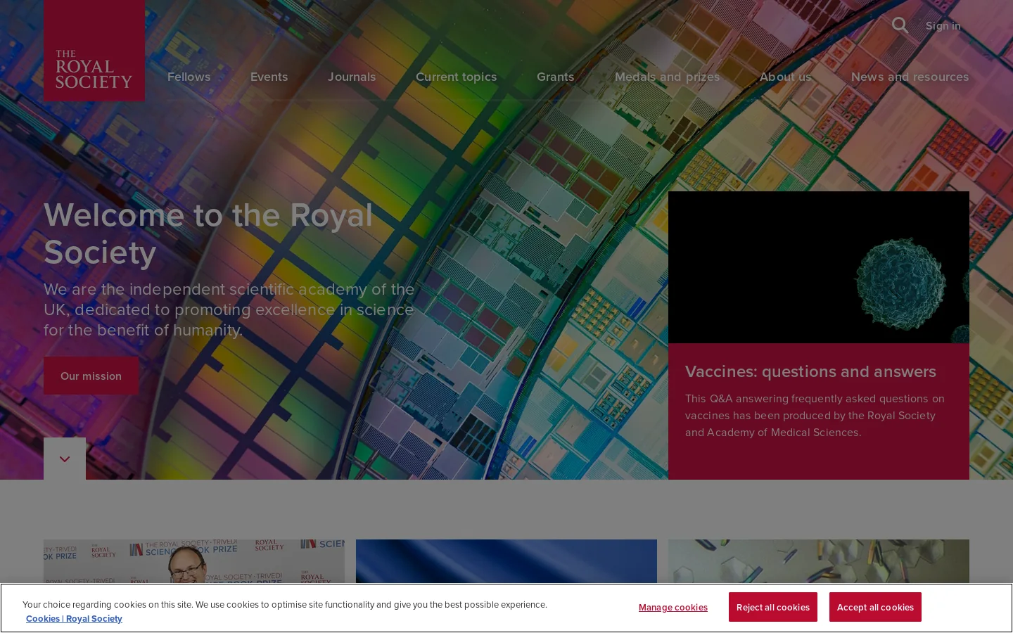 Royal Society Homepage screenshot