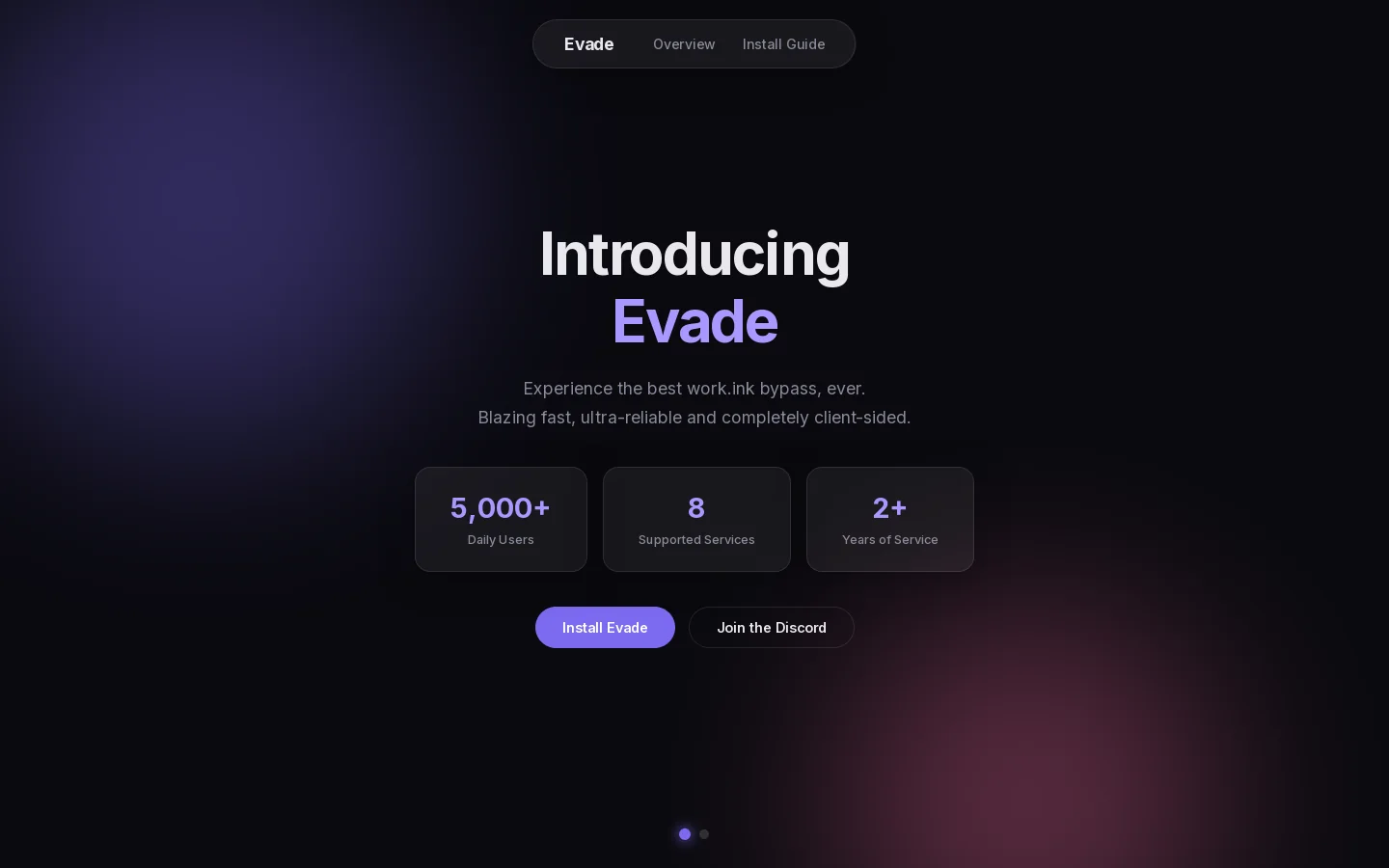 Evade Homepage screenshot