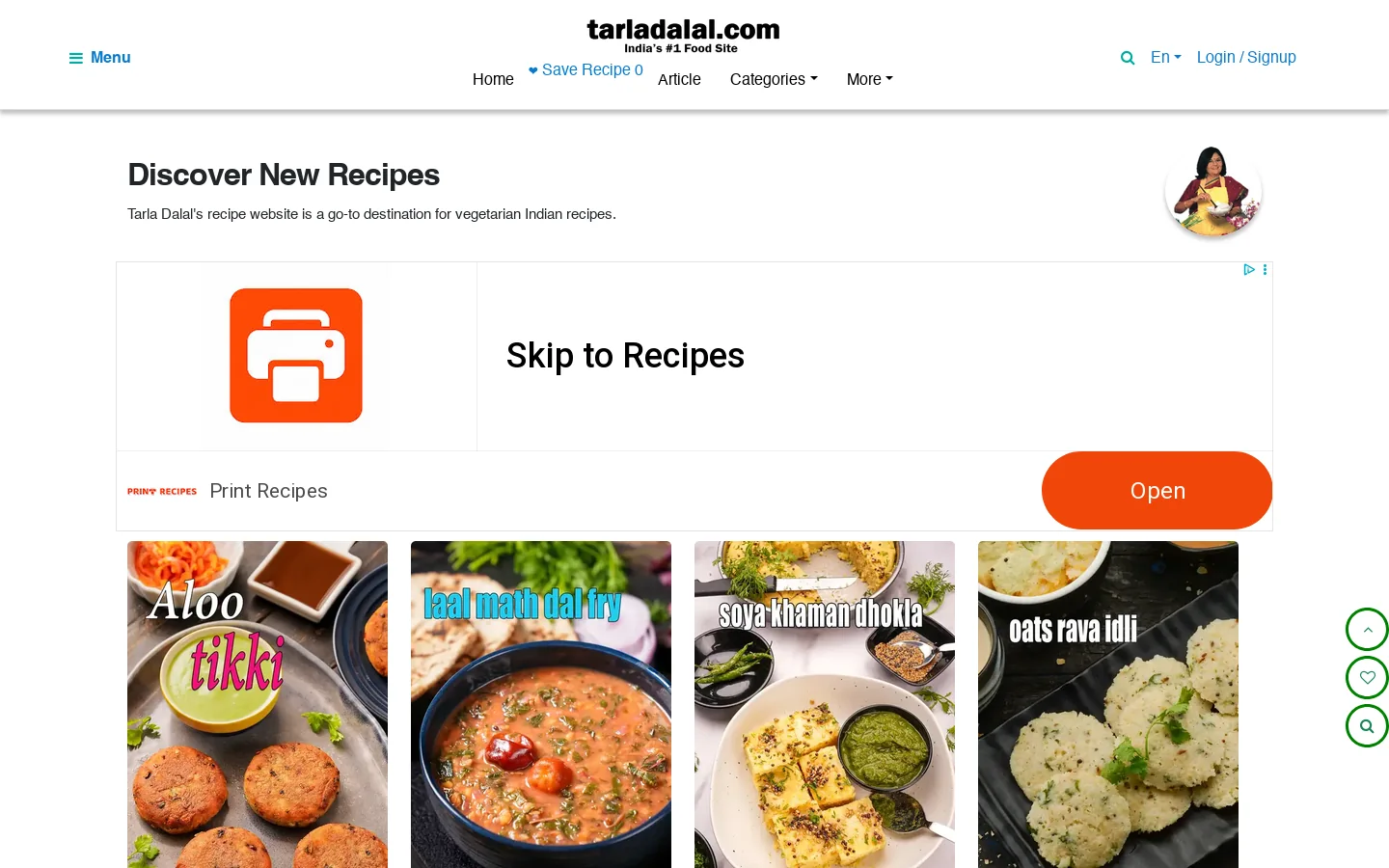 Tarla Dalal Homepage screenshot