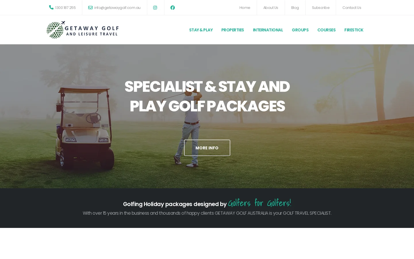 Getaway Golf and Leisure Travel Specialists Homepage screenshot