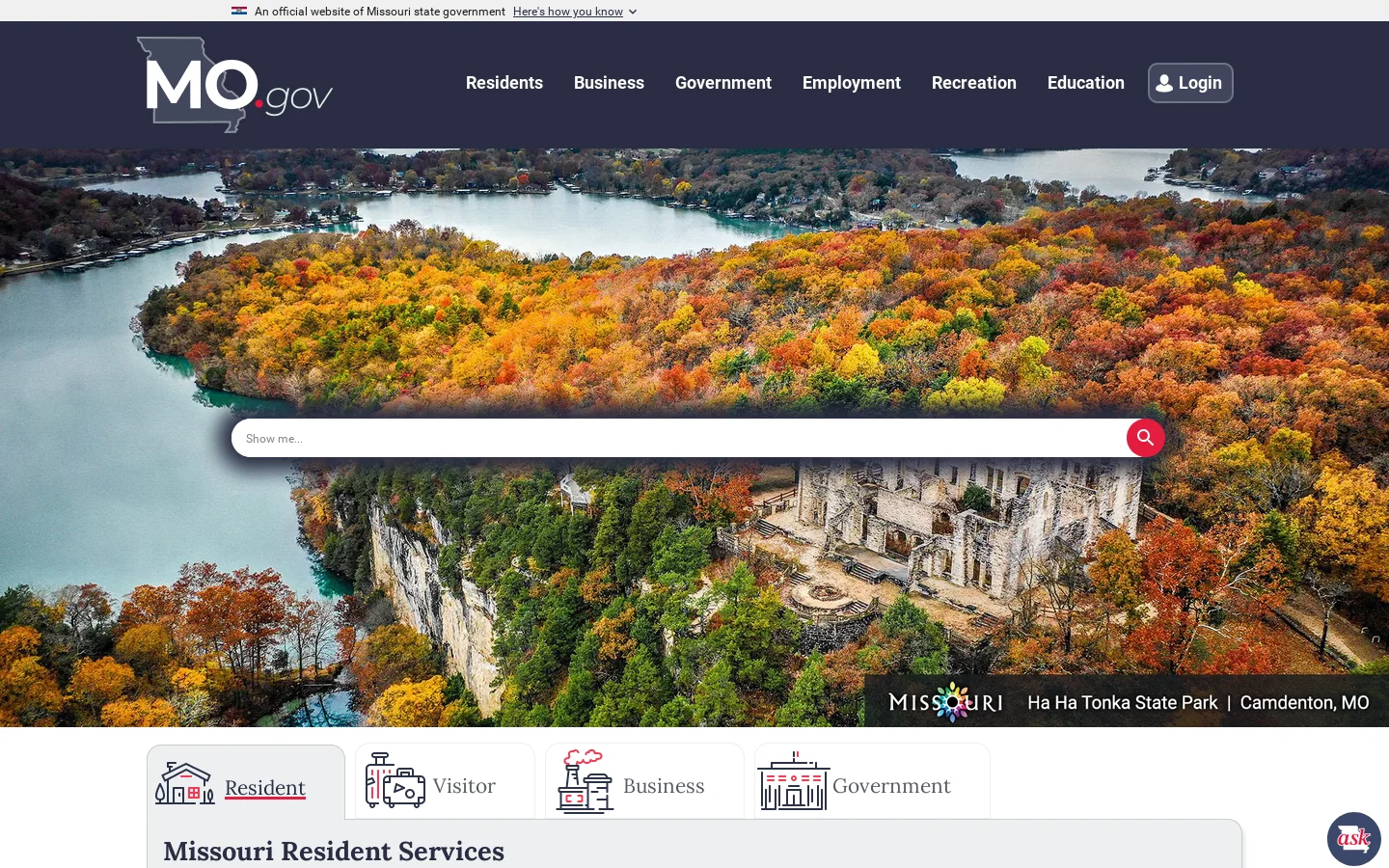 MO.gov Homepage screenshot
