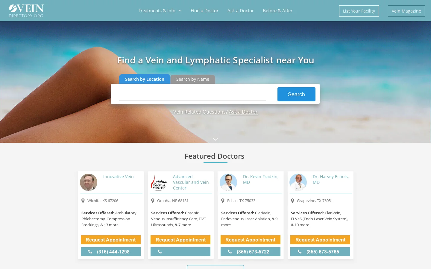 Vein Directory Homepage screenshot