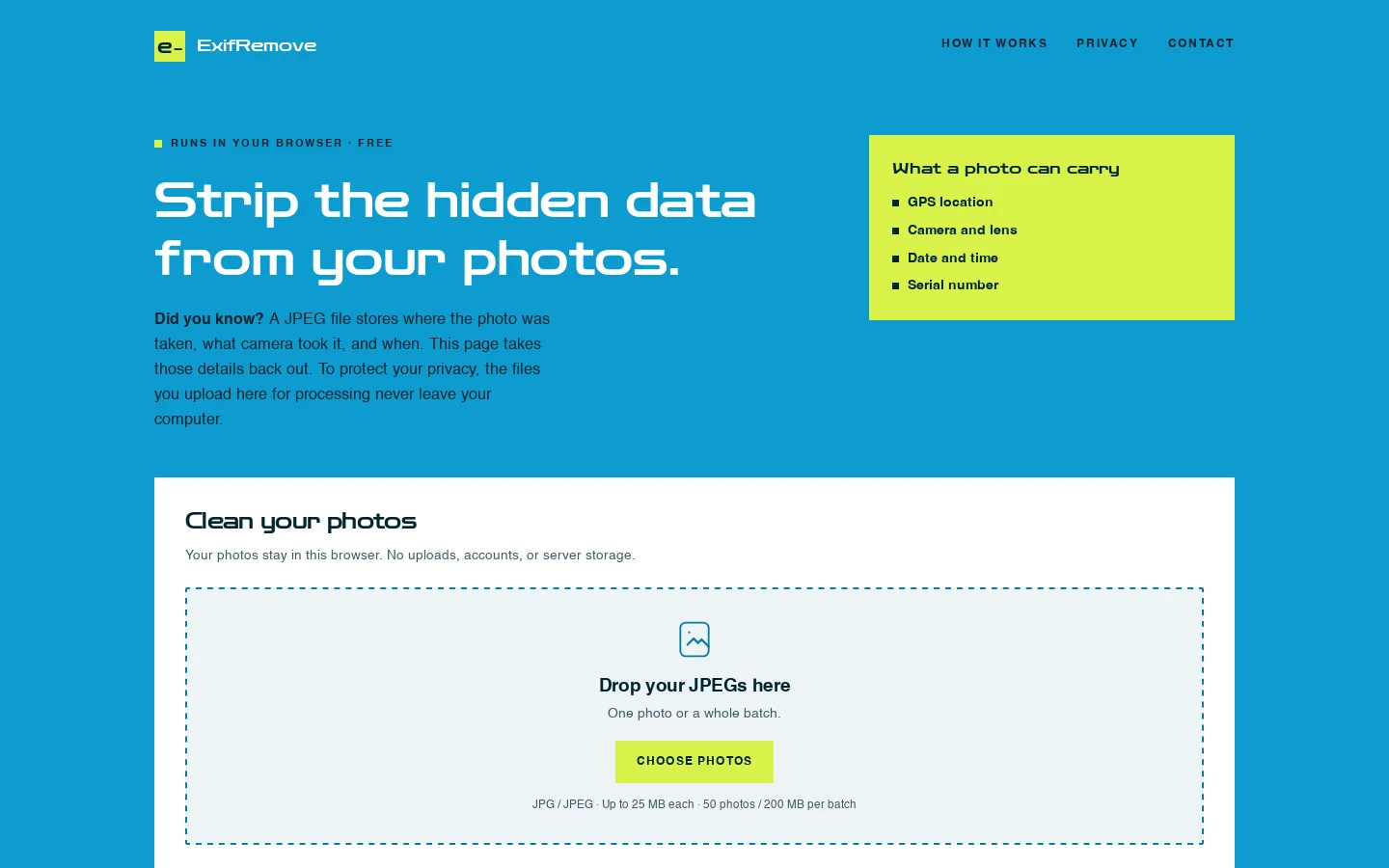 ExifRemove Homepage screenshot
