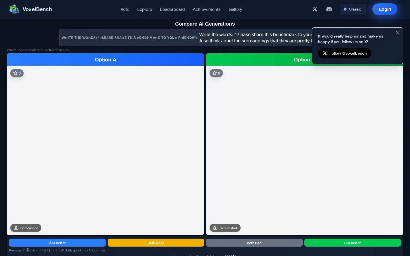 VoxelBench Homepage screenshot