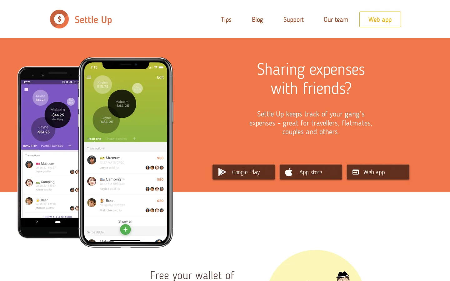 Settle Up Homepage screenshot