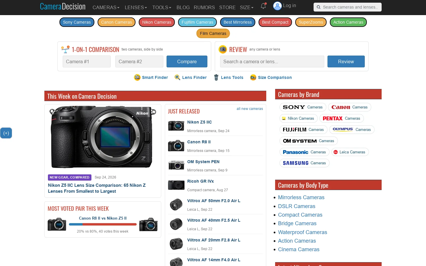Camera Decision Homepage screenshot
