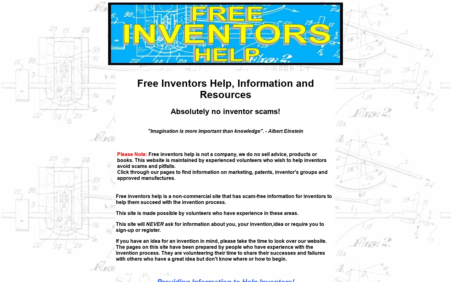 Free Inventors Help Homepage screenshot