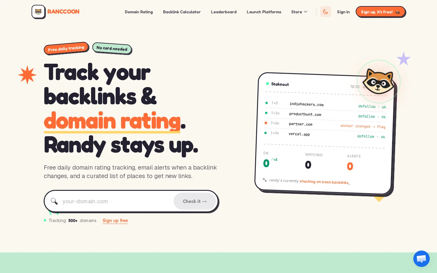 Ranccoon Homepage screenshot