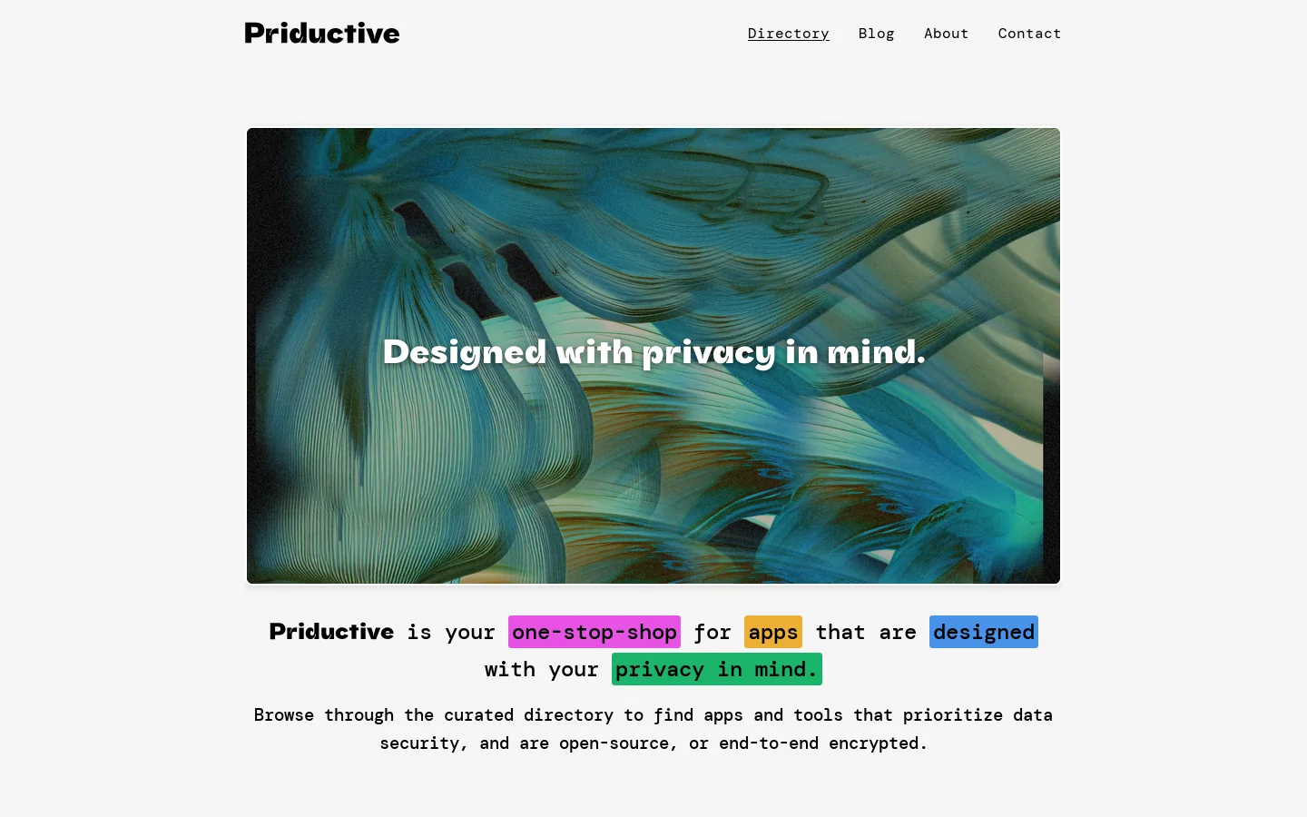 Priductive Homepage screenshot