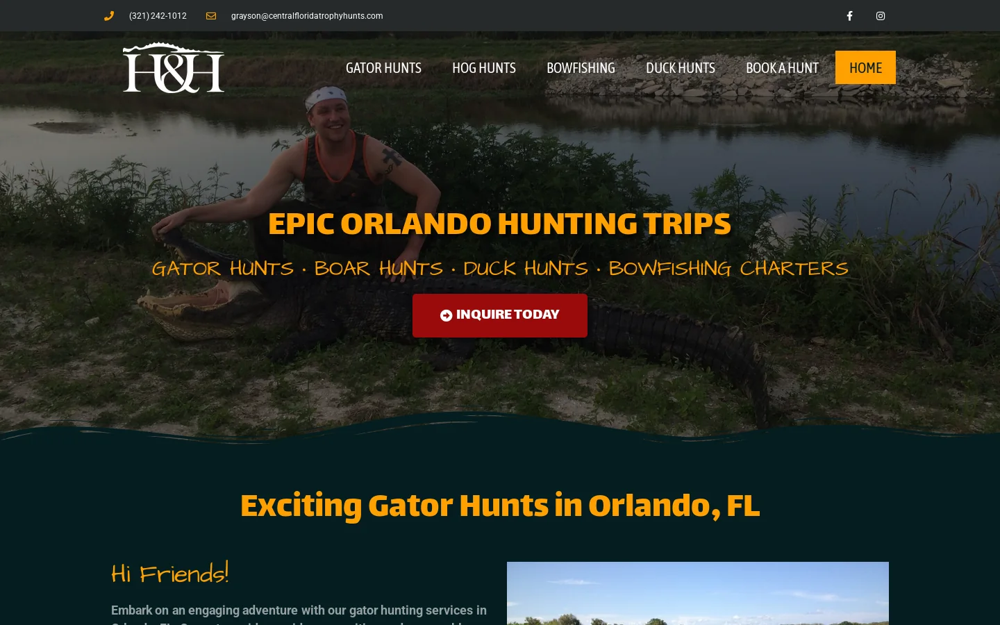 H&H Gator Hunts Homepage screenshot