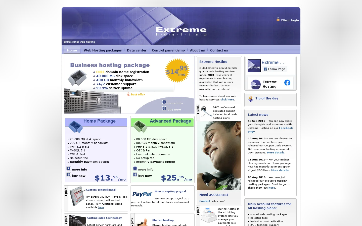 Extreme Hosting Homepage screenshot