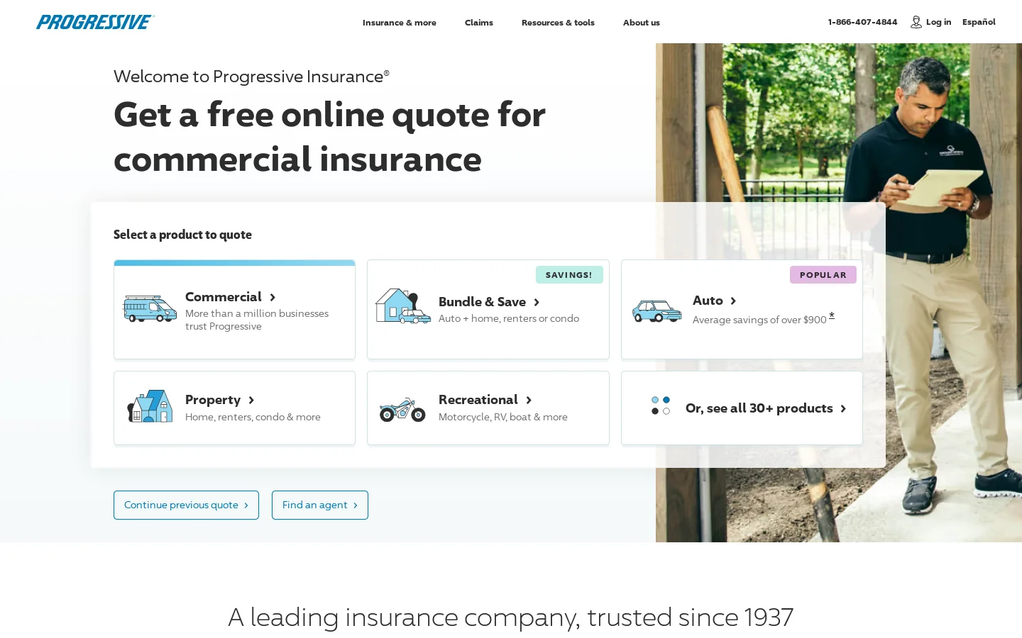 Progressive Homepage screenshot