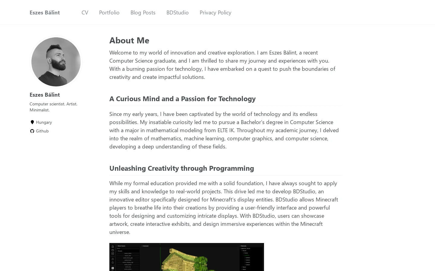 About Me | Eszes Bálint Homepage screenshot