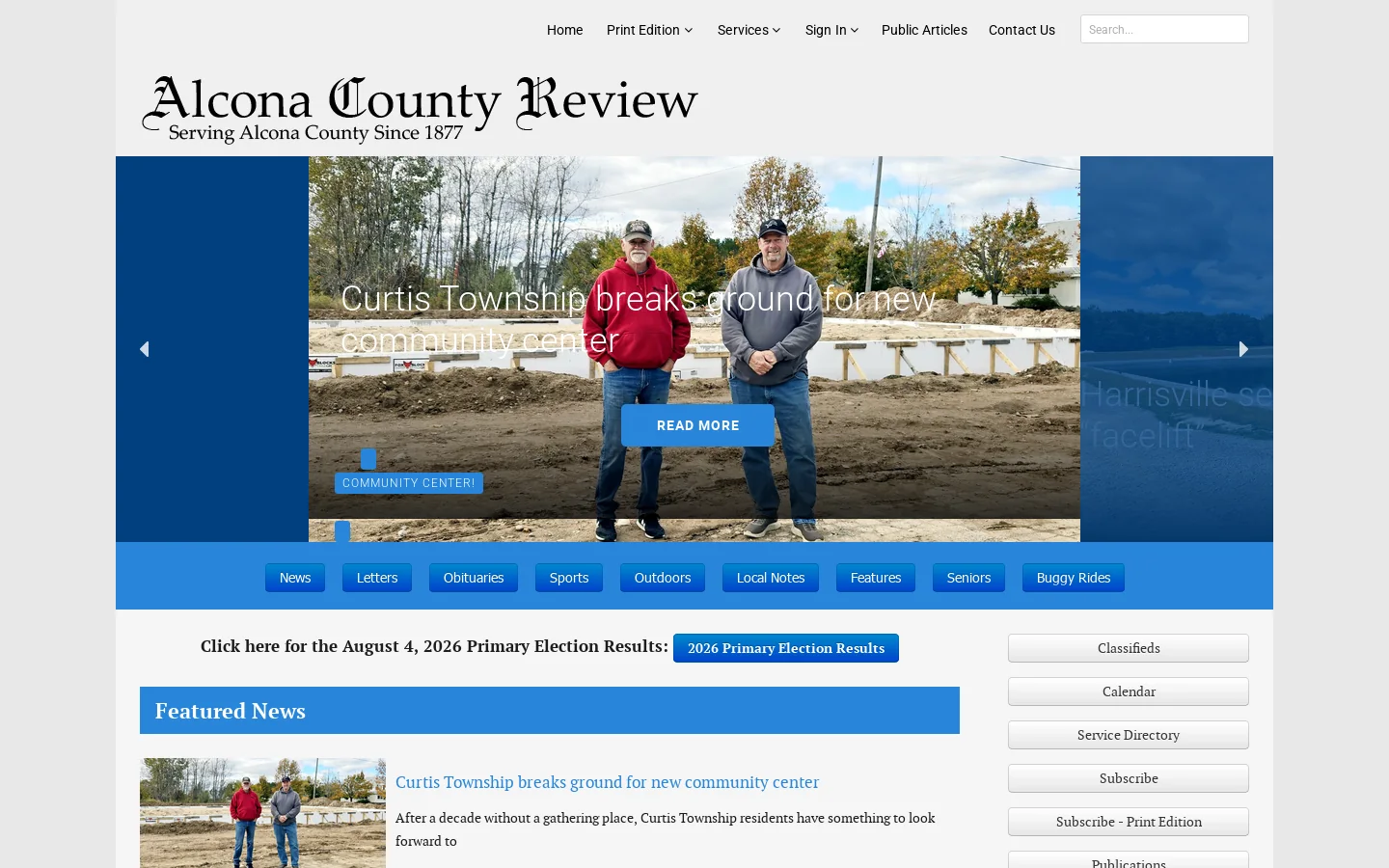 Alcona County Review Homepage screenshot