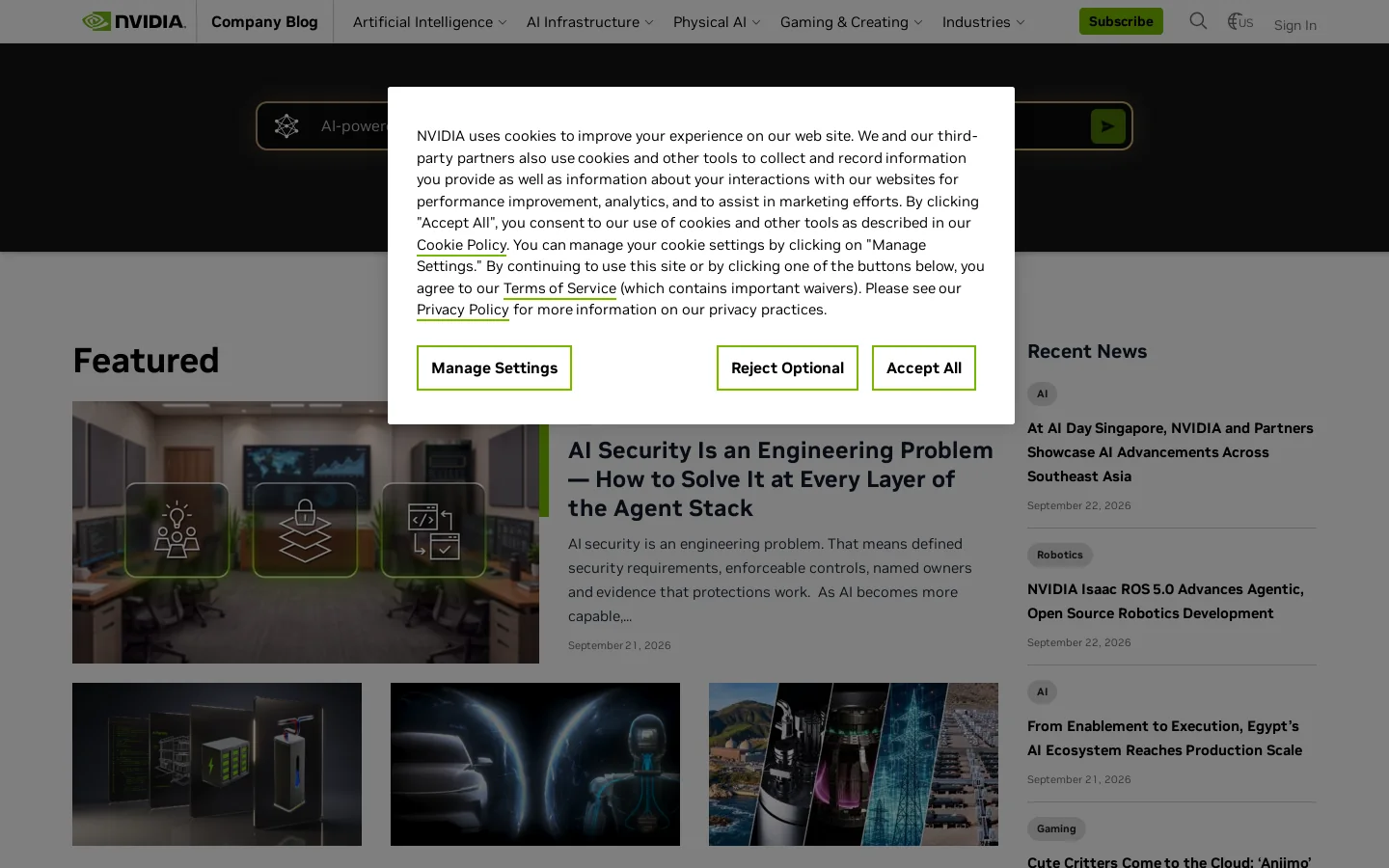 NVIDIA Blog Homepage screenshot