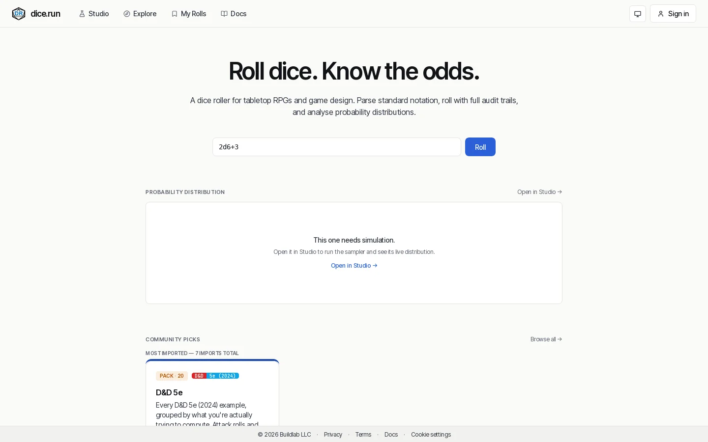 dice.run Homepage screenshot