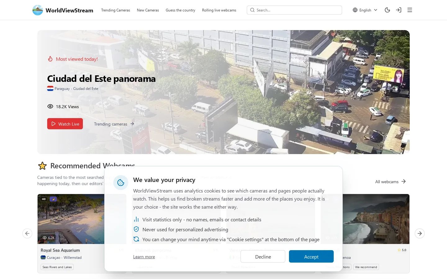 WorldViewStream Homepage screenshot