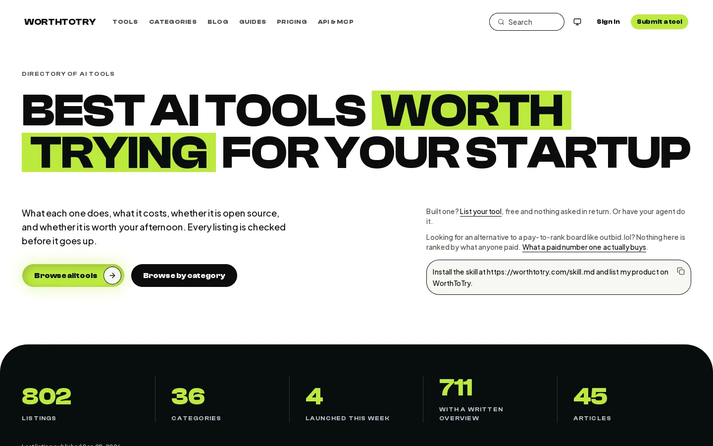 WorthToTry Homepage screenshot