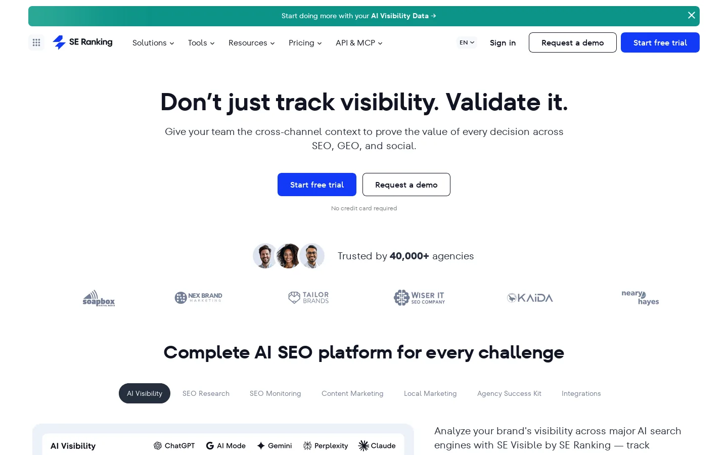 SE Ranking Homepage screenshot