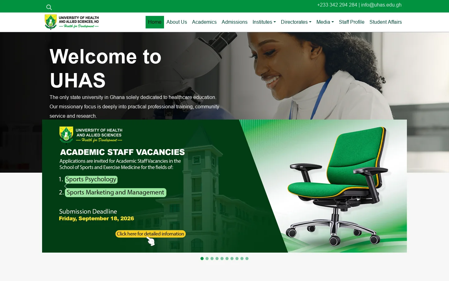 UHAS NEW Homepage screenshot