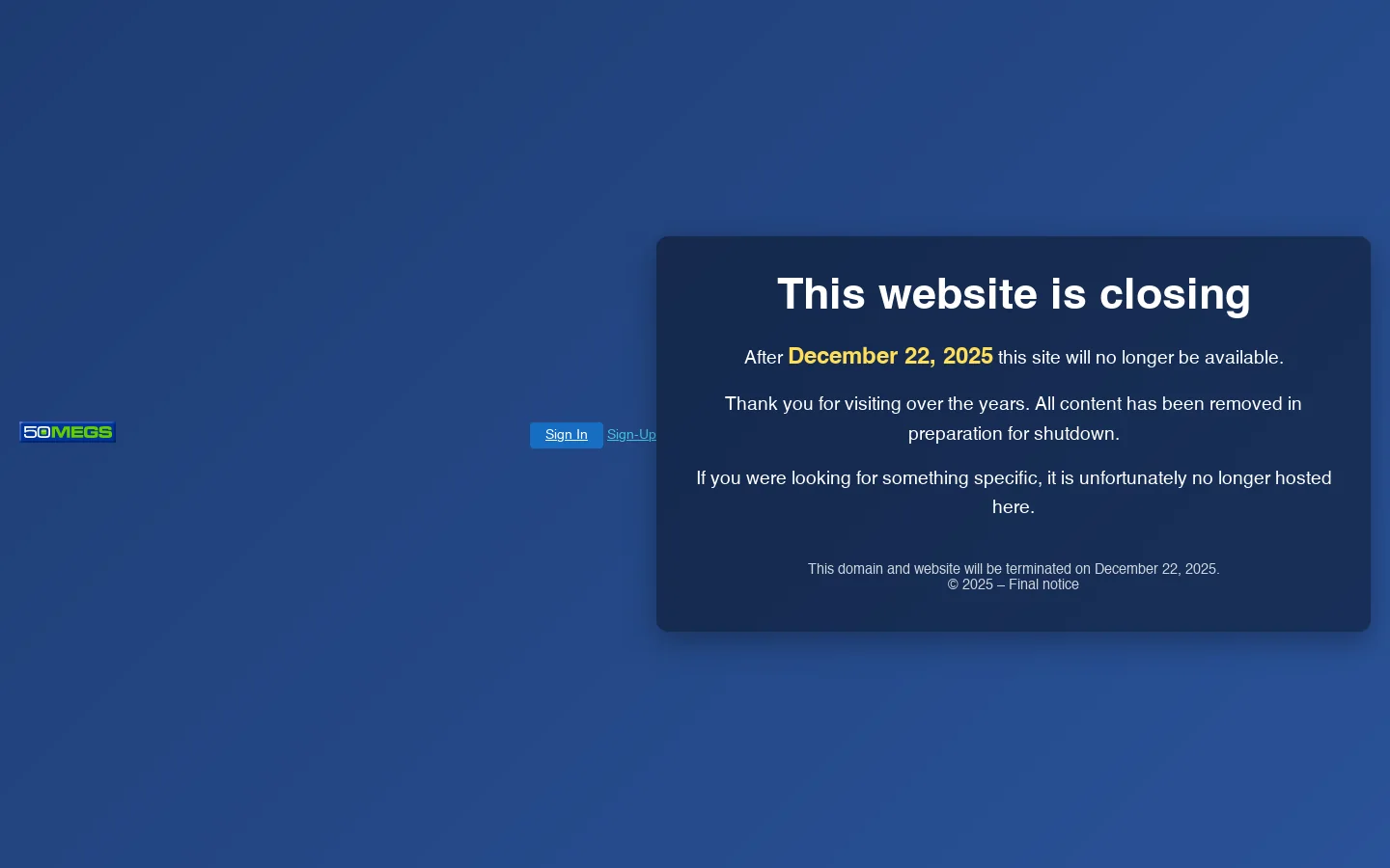 Site Closing – December 22, 2025 Homepage screenshot