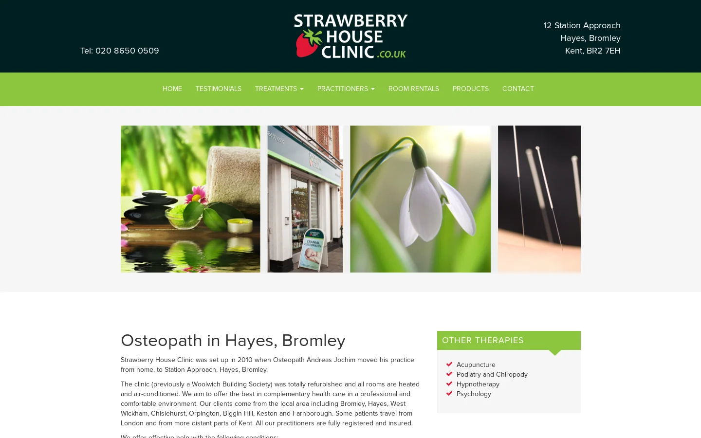 Osteopath in Hayes, Bromley, Kent: osteopathy, acupuncture, massage ... Homepage screenshot