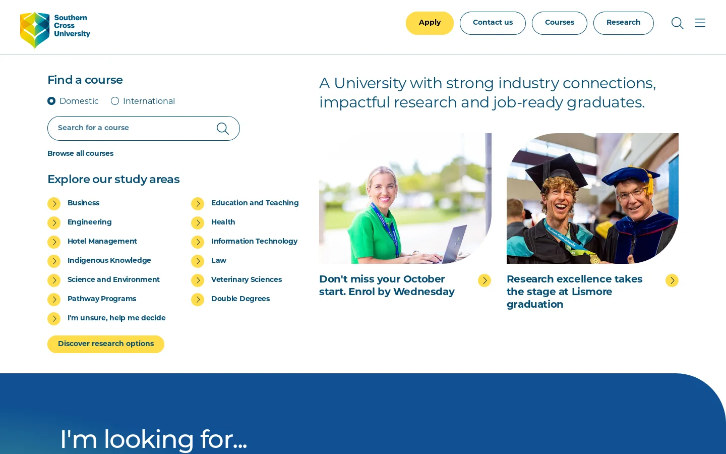 Southern Cross University Homepage screenshot