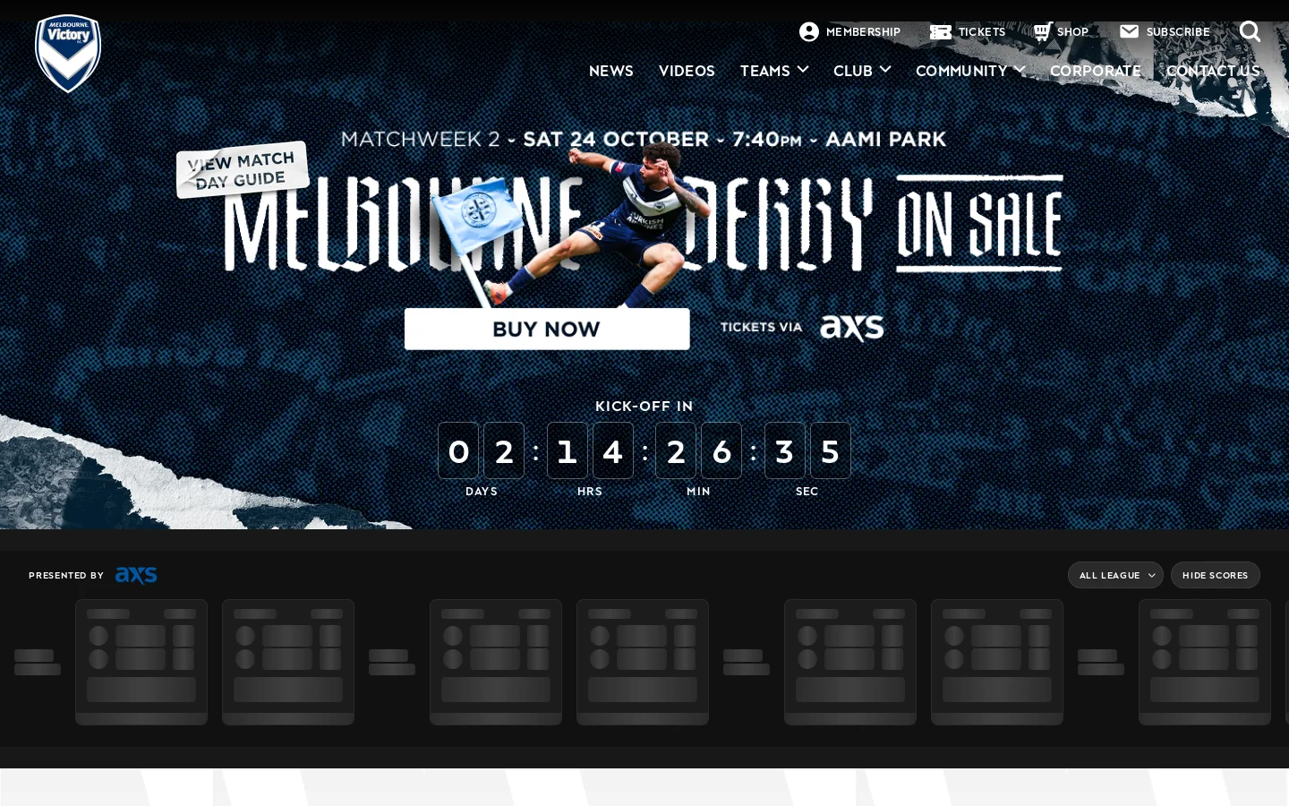 Melbourne Victory Football Club Homepage screenshot