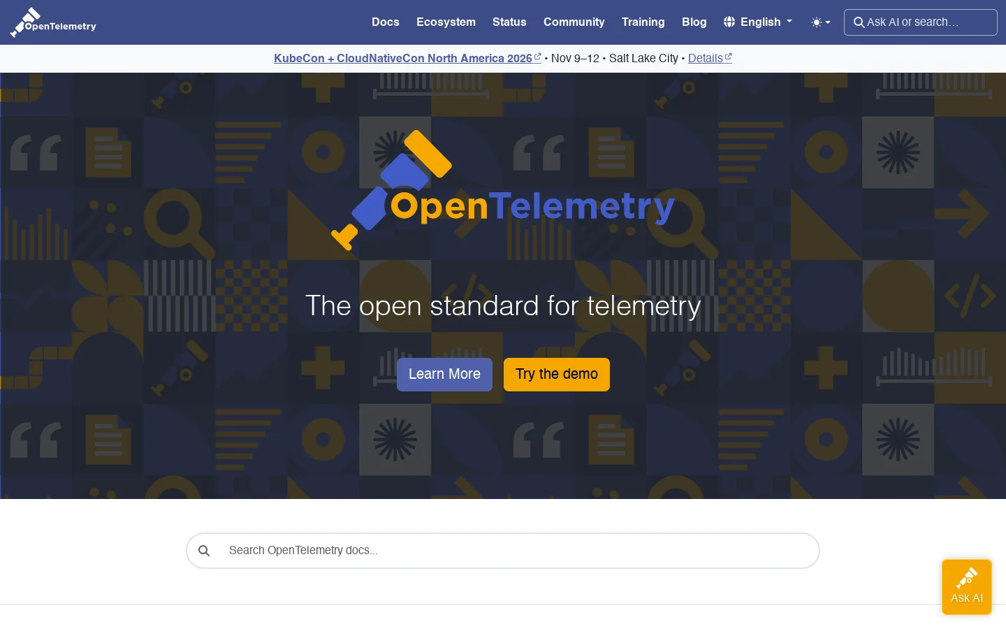 OpenTelemetry Homepage screenshot
