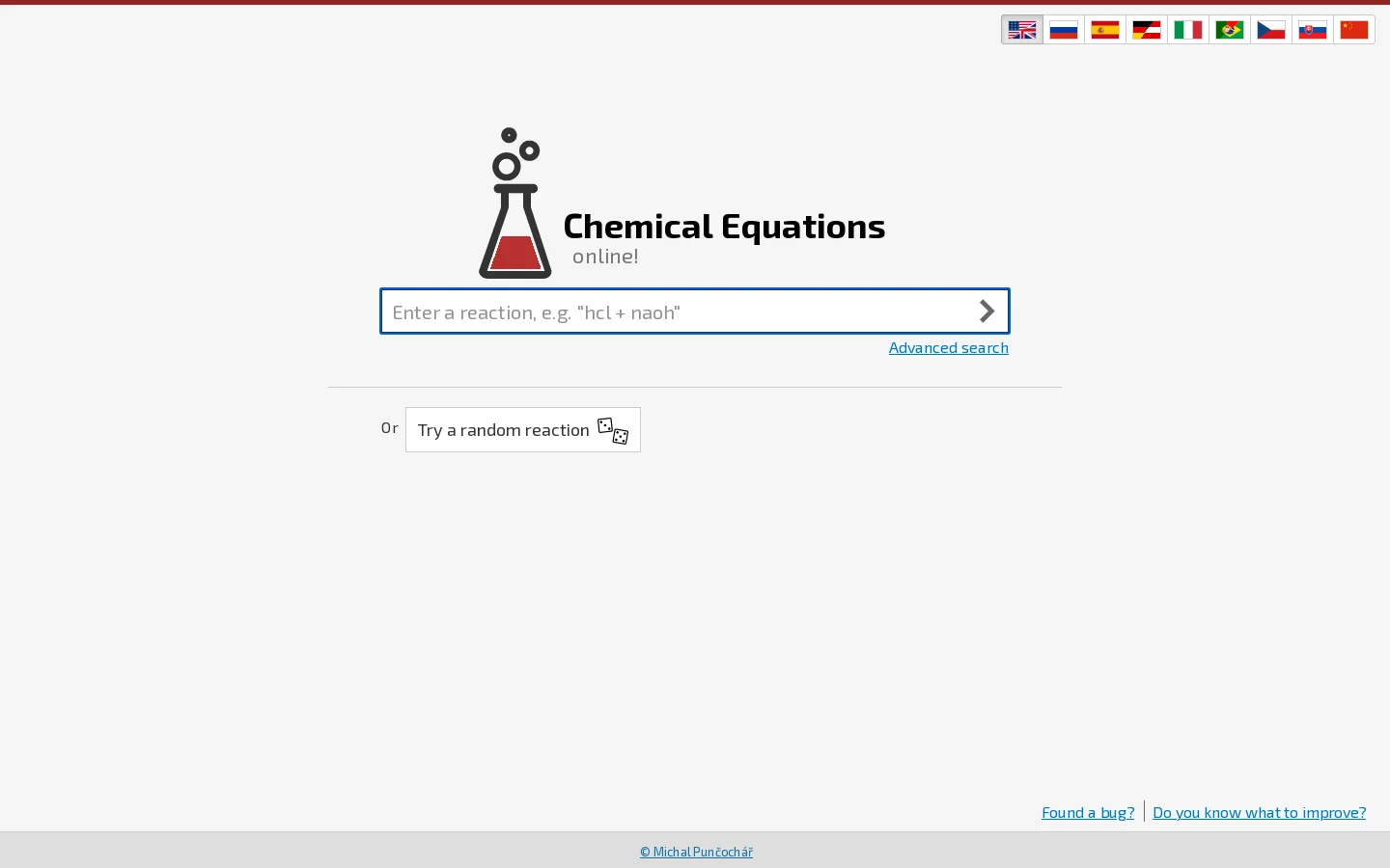 Chemical Equations online! Homepage screenshot