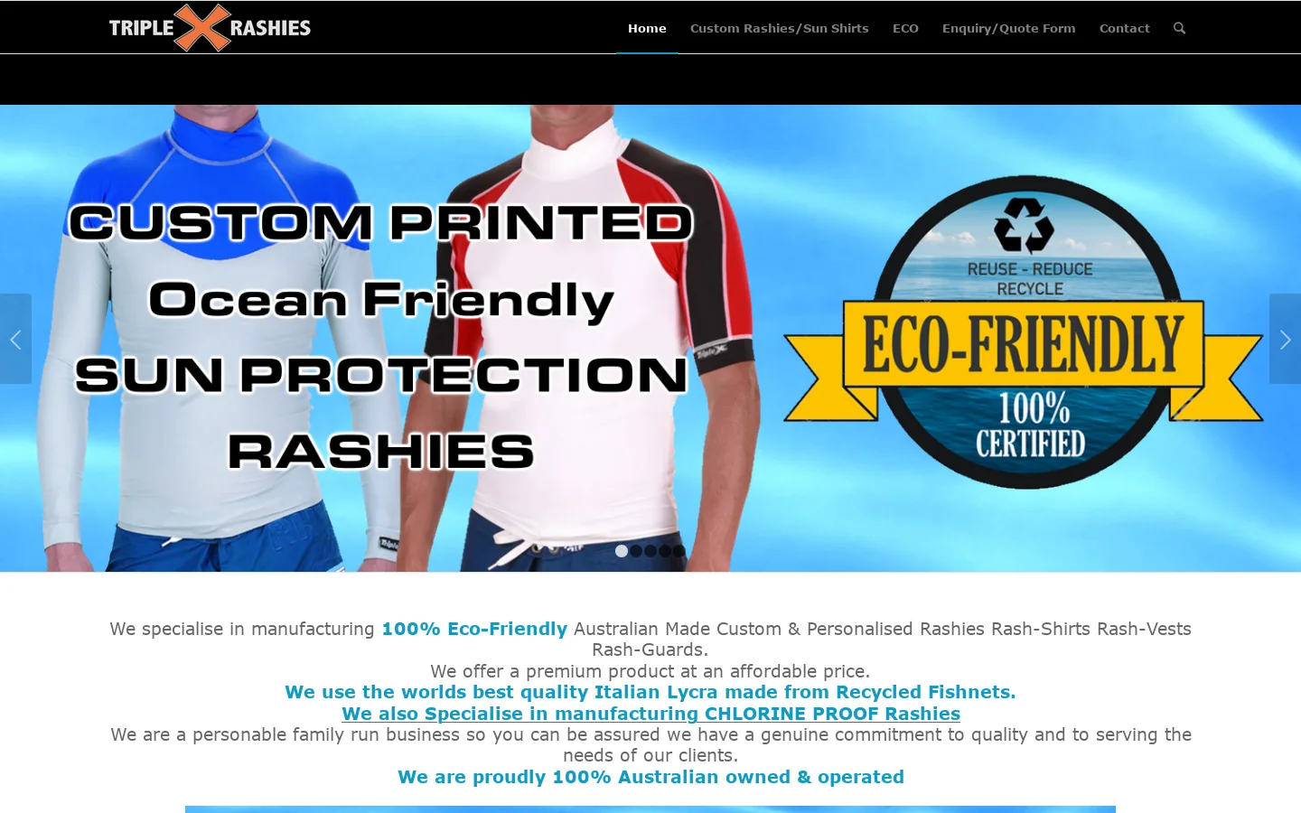 Triple-X Custom Rashies and Sun Protection Homepage screenshot