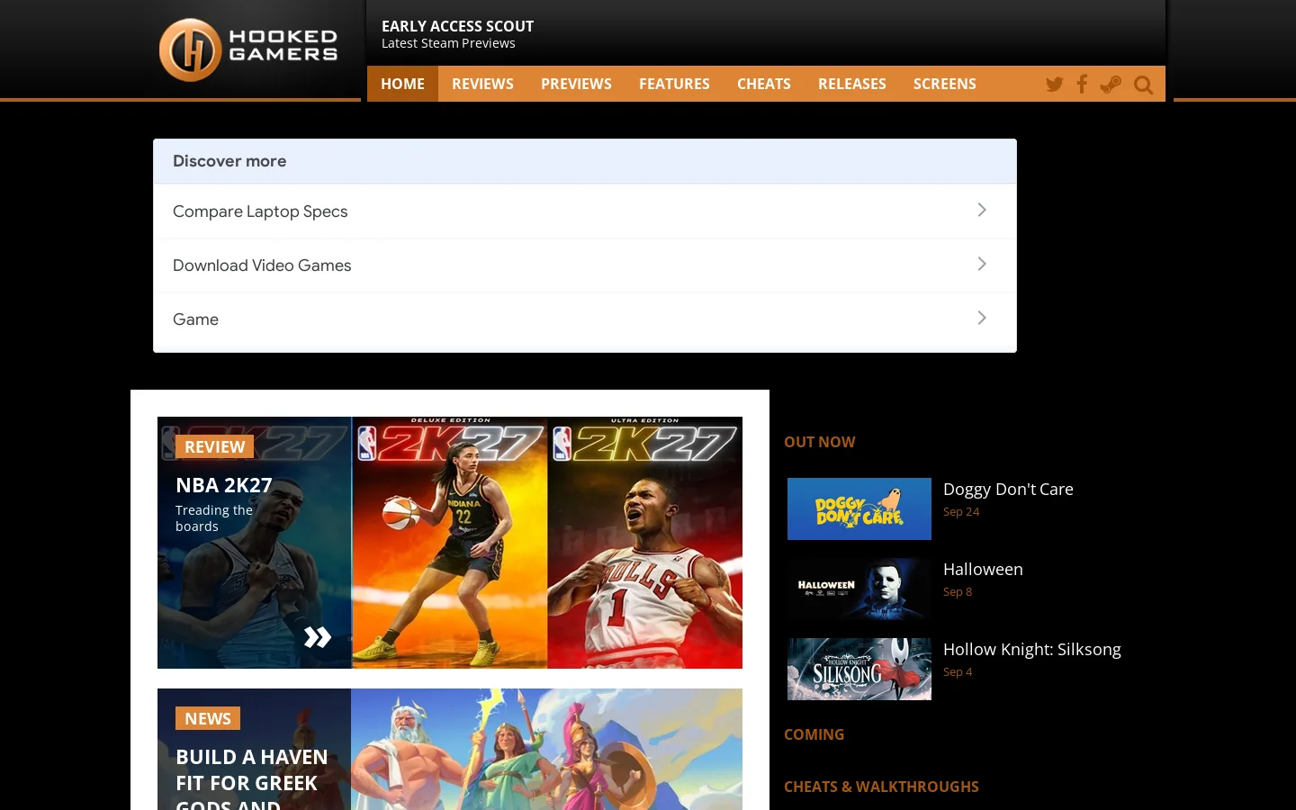 Hooked Gamers Homepage screenshot