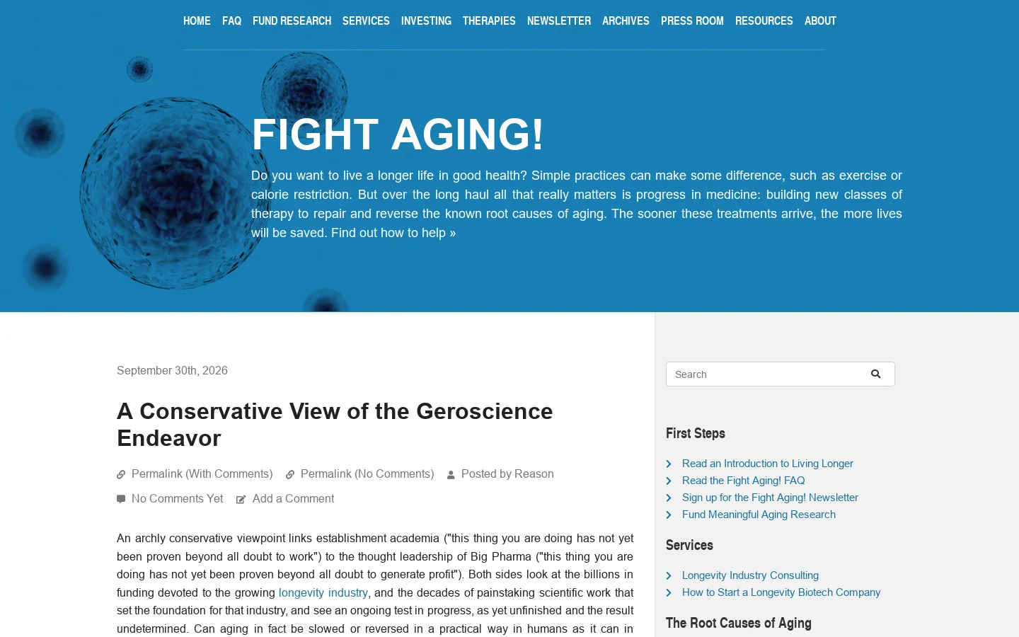 Fight Aging! Homepage screenshot