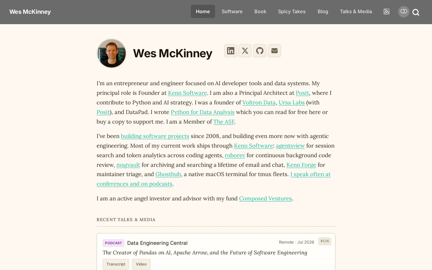 Wes McKinney Homepage screenshot