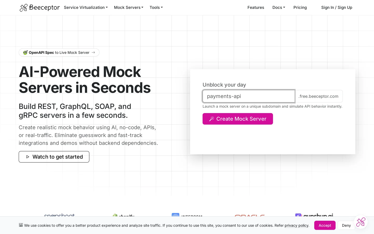 Mock APIs - Free REST & SOAP APIs for Devs & QA Homepage screenshot